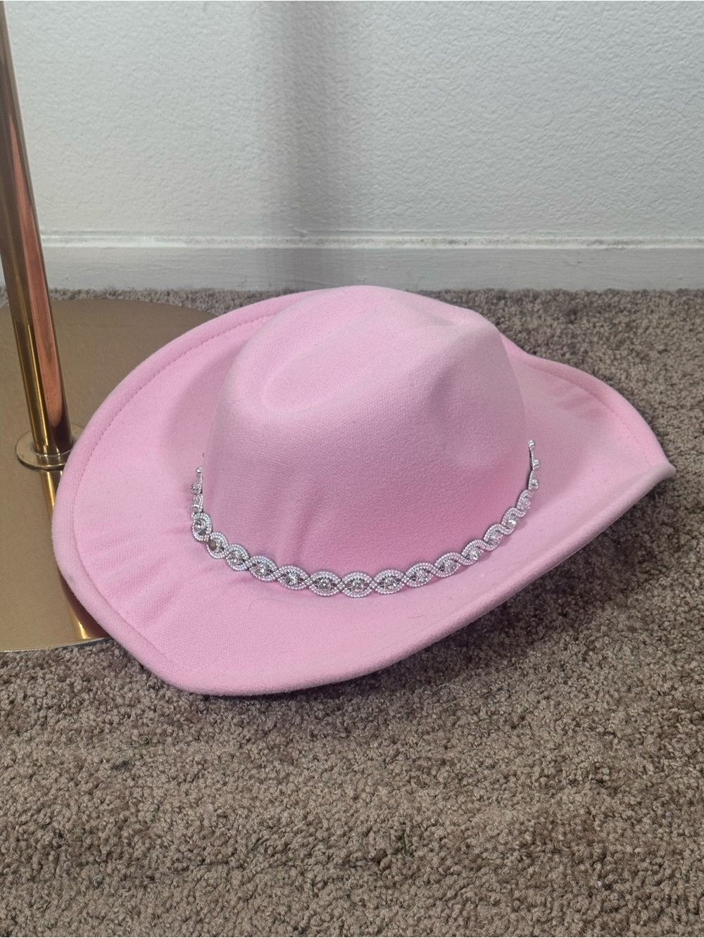Jessica Simpson Pink Felt Cowboy Hat with Rhinestone Band